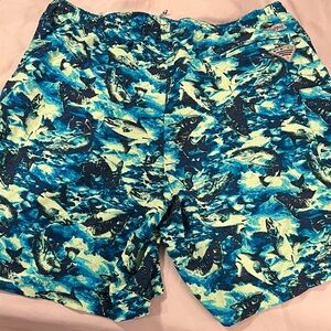Men's Fish-Print Swim Board Shorts in Blue & Aqua